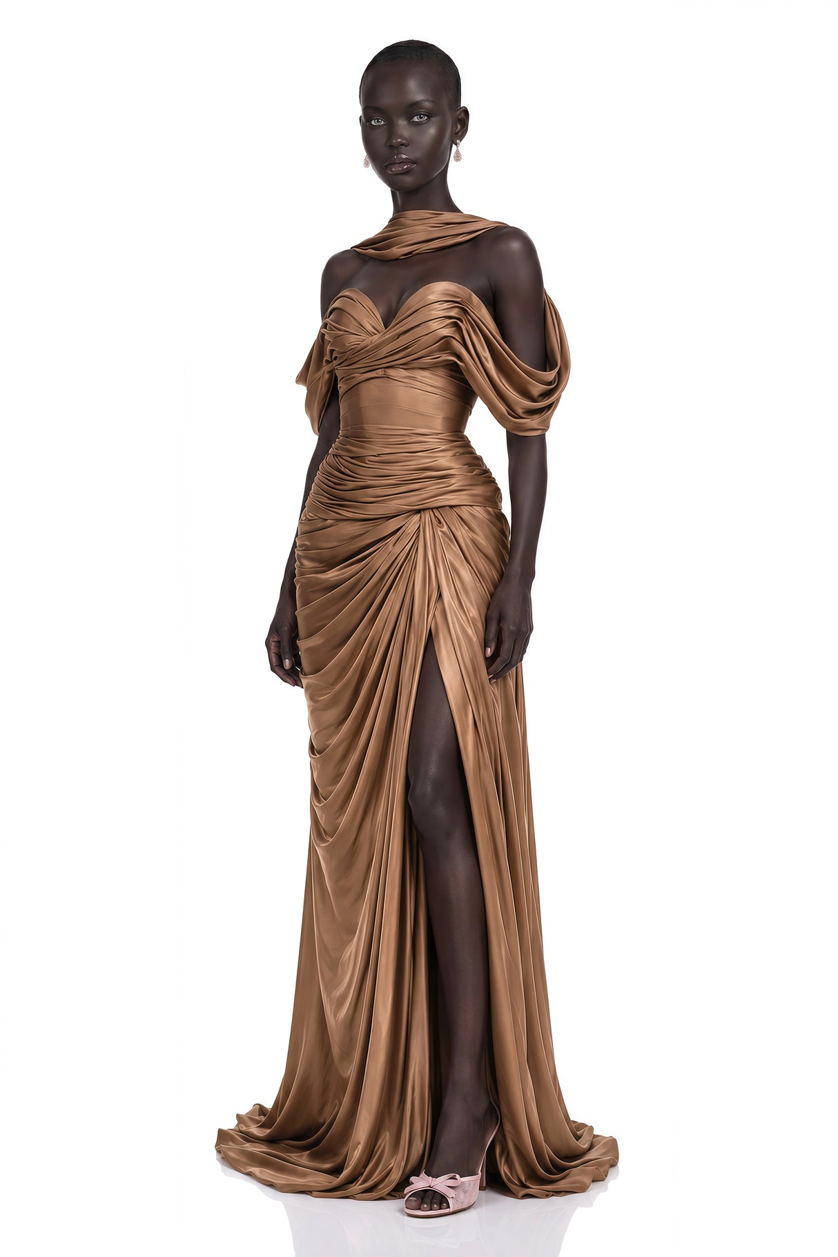 Hazel Gold Asymmetrical Draped Maxi Dress