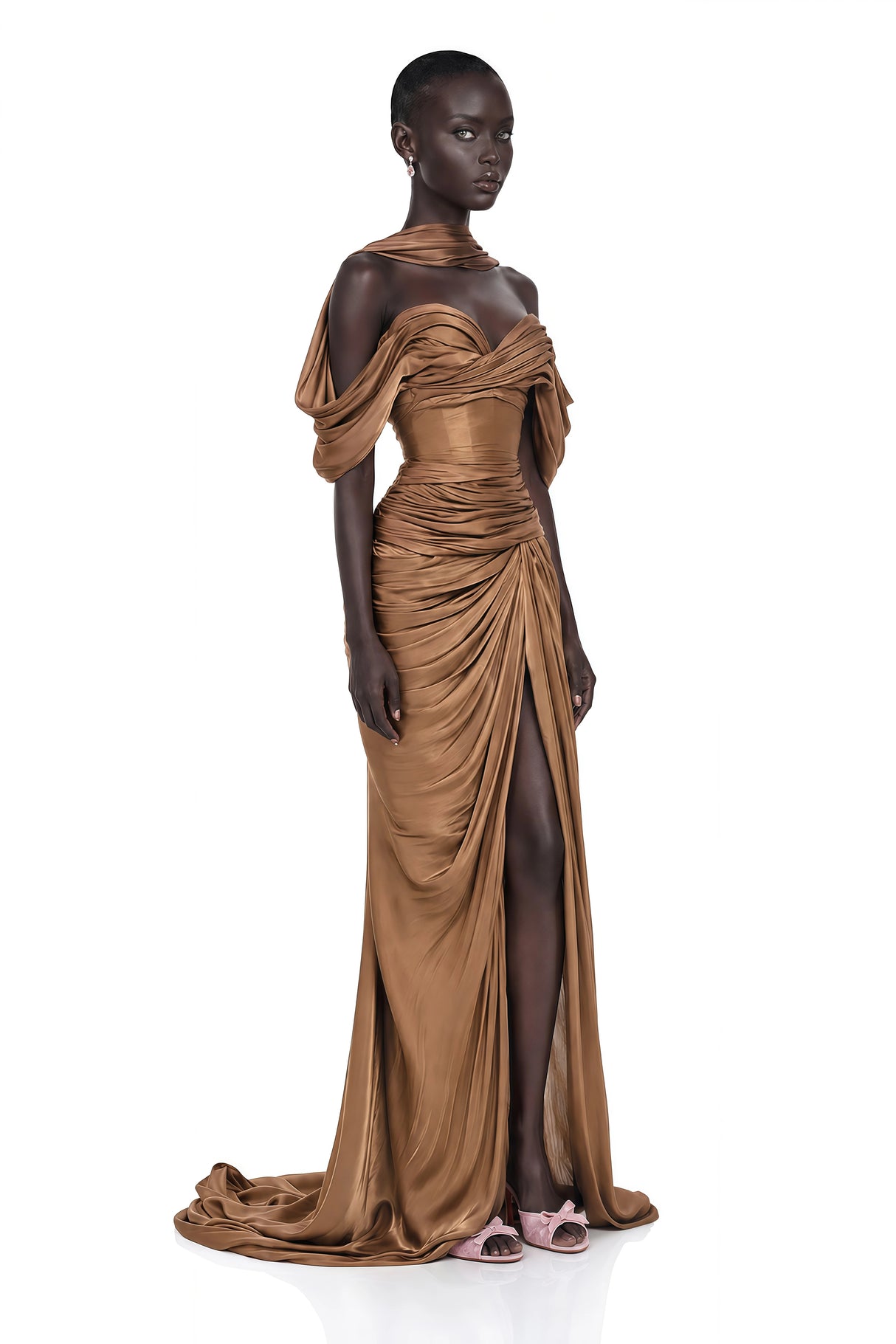 Hazel Gold Asymmetrical Draped Maxi Dress