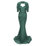 Hazel Green Asymmetrical Draped Maxi Dress