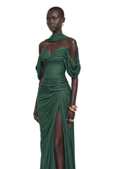 Hazel Green Asymmetrical Draped Maxi Dress