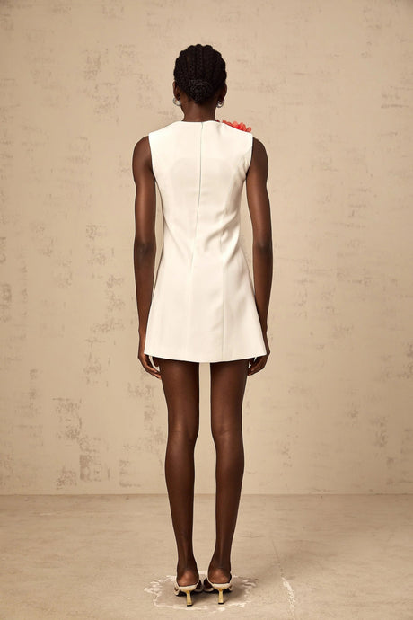 Hazel Mini Dress White 3D - Petal Sleeveless Thigh - Length