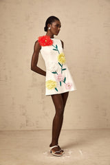 Hazel Mini Dress White 3D - Petal Sleeveless Thigh - Length