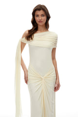 Heather Yellow One Shoulder Asymmetrical Maxi Dress