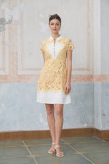 Heaven Mini Dress - Classic Collar Design - Crochet Detailing - Leaf Appliqu - Bowknot Embellishment
