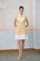 Heaven Mini Dress - Classic Collar Design - Crochet Detailing - Leaf Appliqu - Bowknot Embellishment
