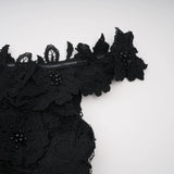 Hecate Black Beaded Lace Maxi Dress with 3D Florals