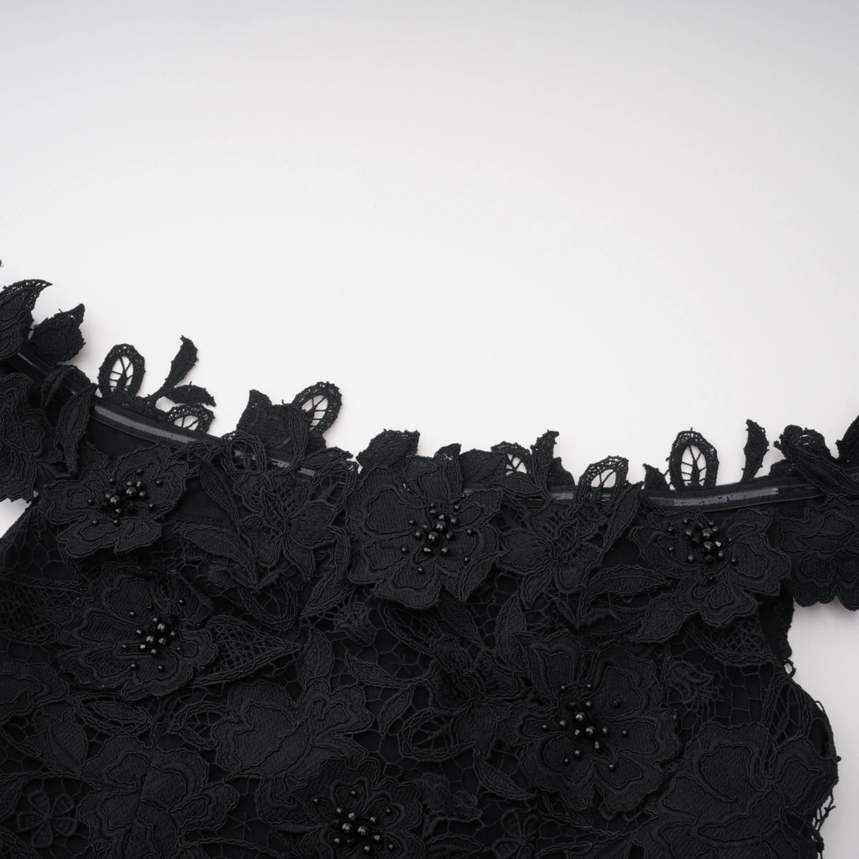 Hecate Black Beaded Lace Maxi Dress with 3D Florals