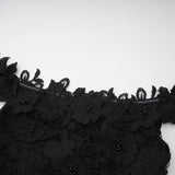 Hecate Black Beaded Lace Maxi Dress with 3D Florals