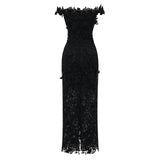 Hecate Black Beaded Lace Maxi Dress with 3D Florals