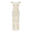 Hecate White Beaded Lace Maxi Dress with 3D Florals