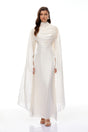 Hege Cream Glossy Ruched Cape Maxi Dress