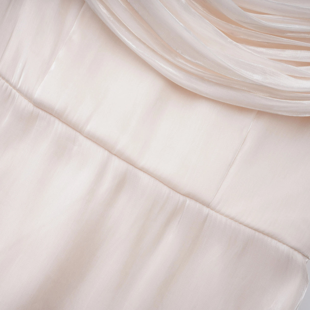 Hege Cream Glossy Ruched Cape Maxi Dress
