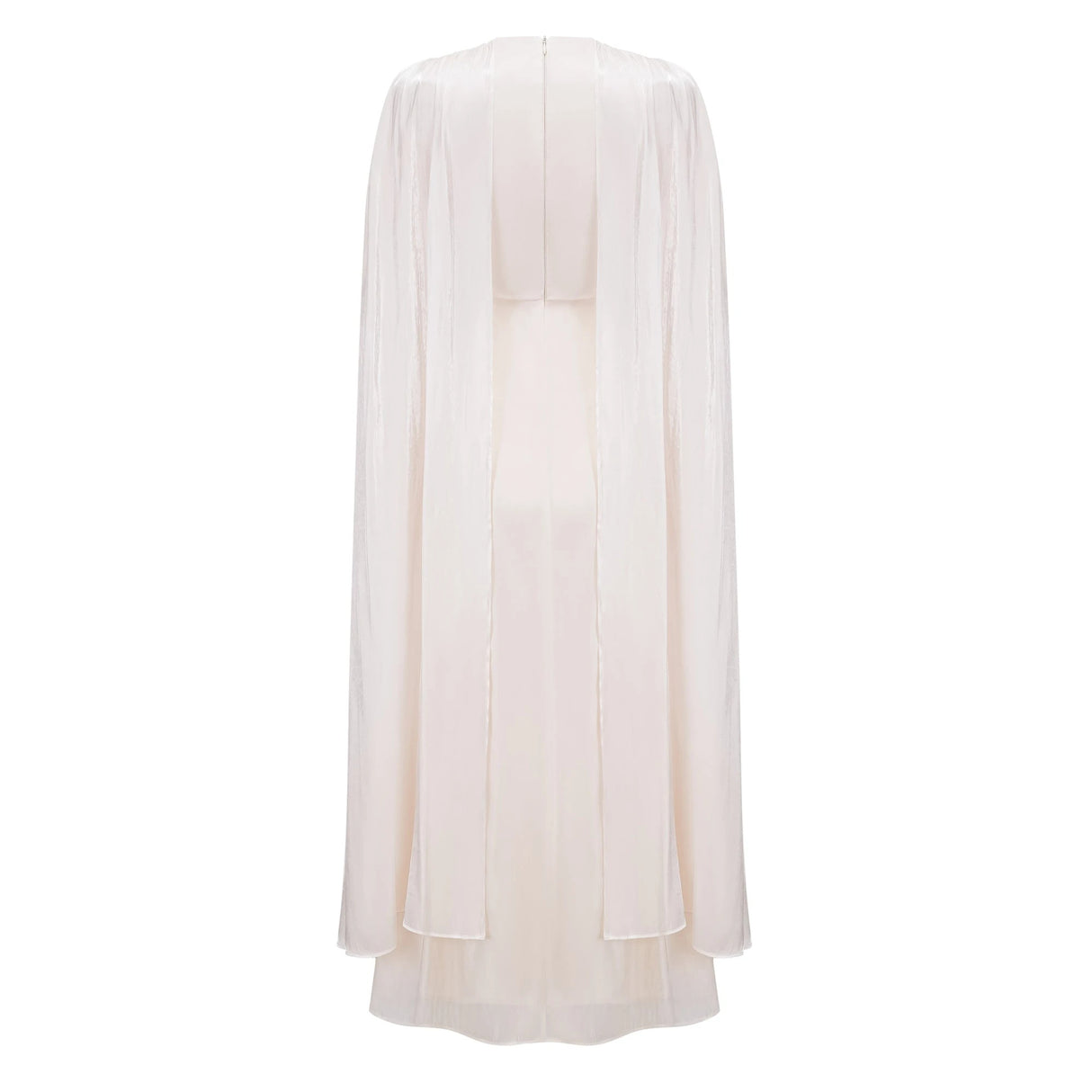 Hege Cream Glossy Ruched Cape Maxi Dress