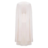 Hege Cream Glossy Ruched Cape Maxi Dress