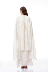 Hege Cream Glossy Ruched Cape Maxi Dress