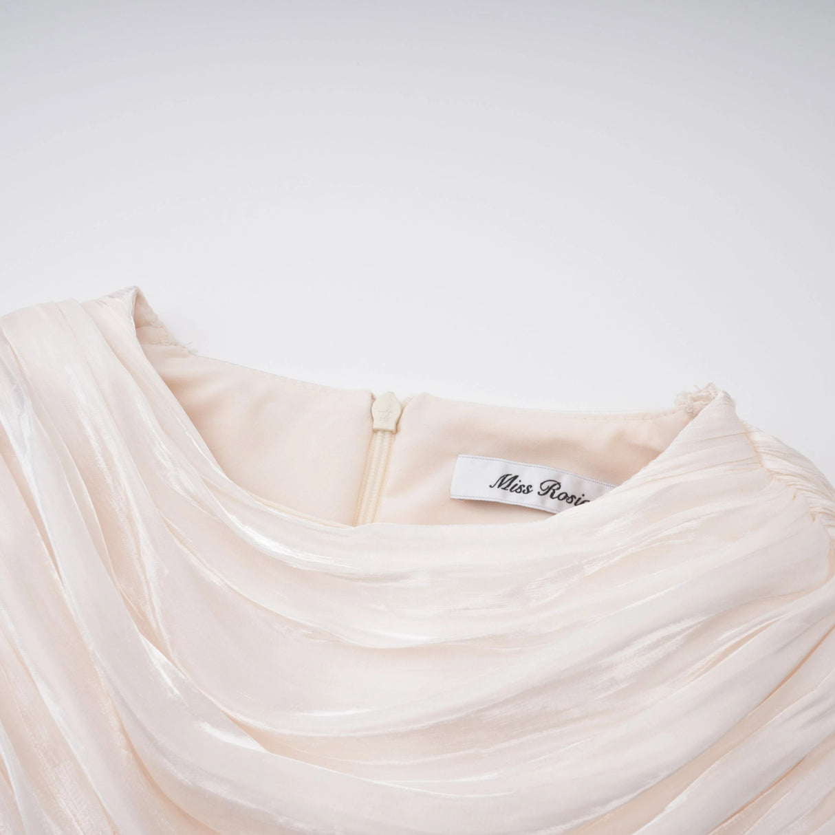 Hege Cream Glossy Ruched Cape Maxi Dress