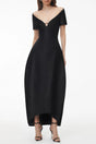 Heidi Black Plunge Neck Asymmetrical Midi Dress