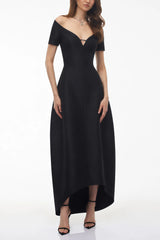 Heidi Black Plunge Neck Asymmetrical Midi Dress