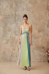 Helena Maxi Dress Green & Multicolor Striped Glitter Halter - neck Tie - Back