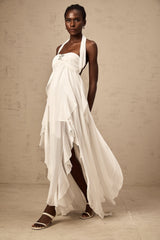 Helena Maxi Dress - Long Lace Design - Halter Neck - Backless Style - Diamond Embellishments