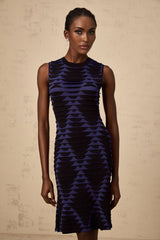 Helena Mini Dress - Stretch Knit - Sleeveless - 3D Snake Pattern - Flared Hem - Godet Design