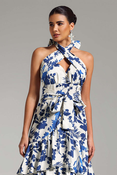 Helena White Floral Halterneck Maxi Dress