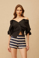 Hélène Black Deconstructed Cropped Blouse