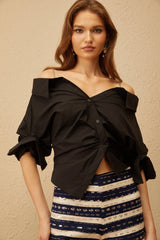 Hélène Black Deconstructed Cropped Blouse
