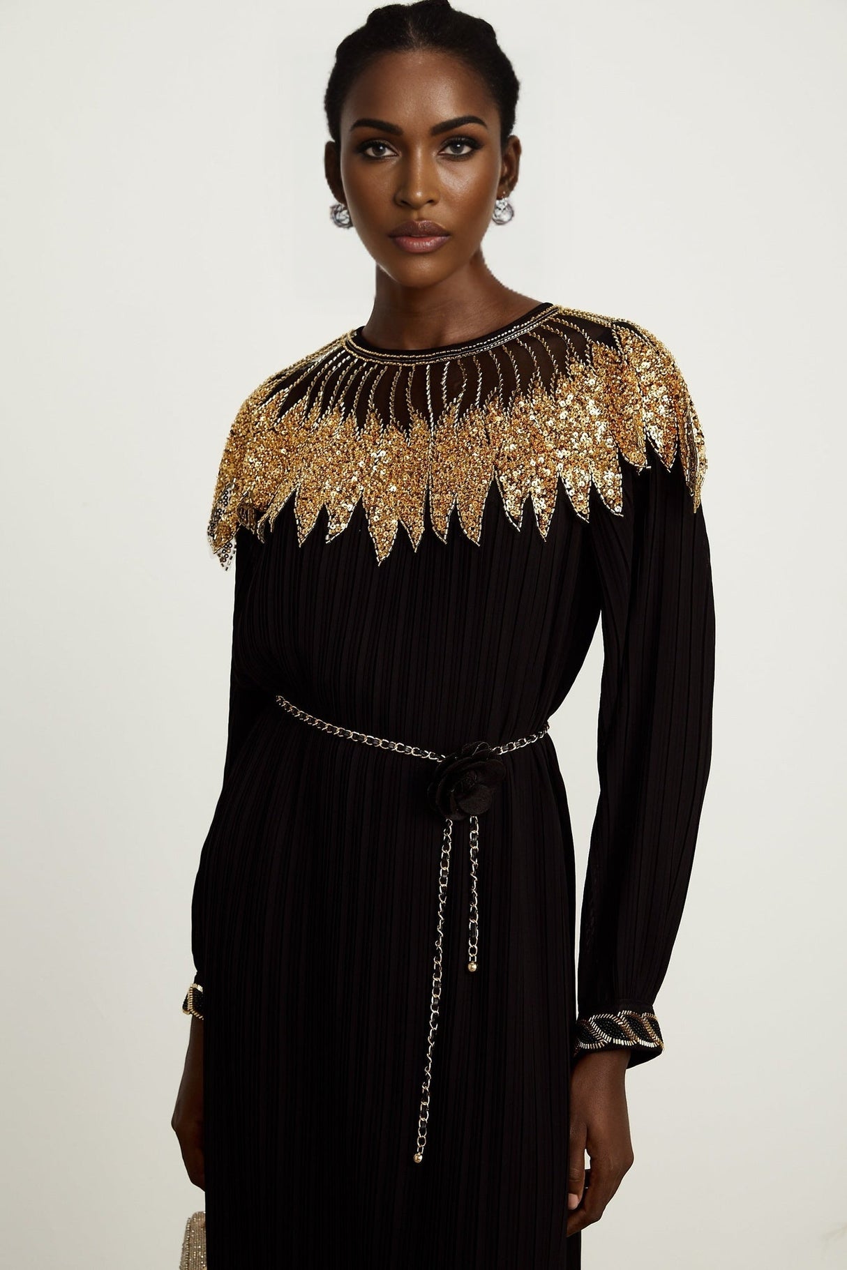Hélène black sequin tullepanel ribbed midi dress