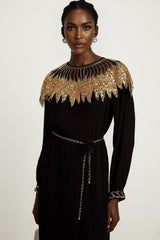 Hélène black sequin tullepanel ribbed midi dress