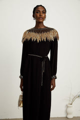 Hélène black sequin tullepanel ribbed midi dress