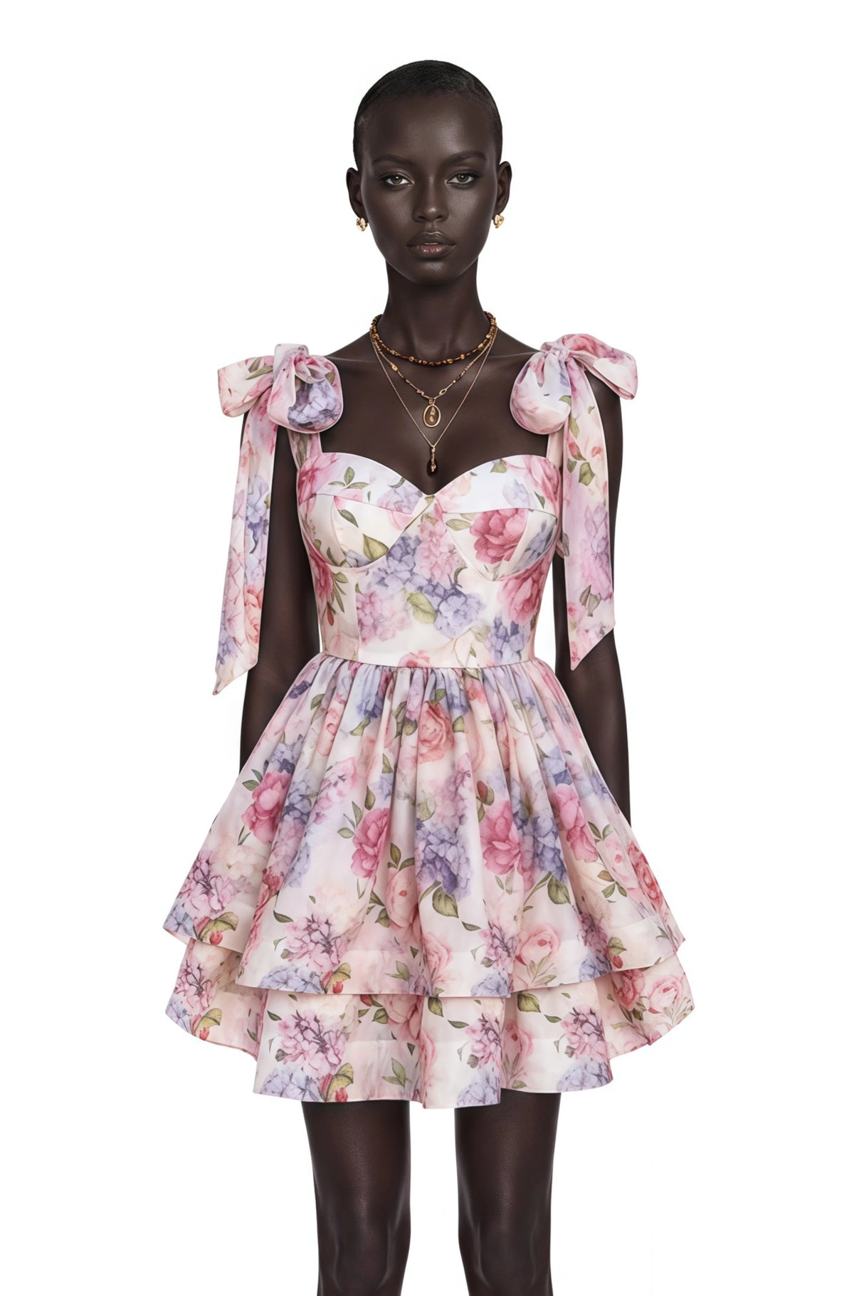 Hélène Multicolor Pink Floral Print Flounced Mini Dress