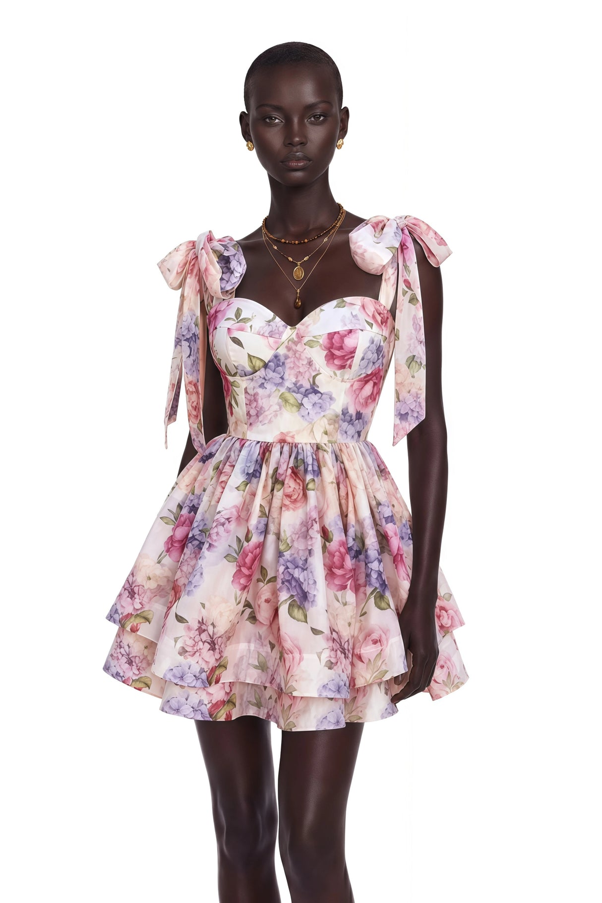 Hélène Multicolor Pink Floral Print Flounced Mini Dress