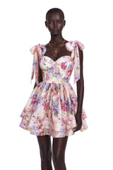 Hélène Multicolor Pink Floral Print Flounced Mini Dress