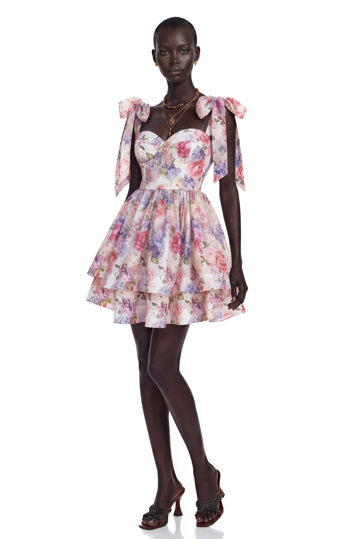 Hélène Multicolor Pink Floral Print Flounced Mini Dress
