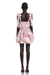 Hélène Multicolor Pink Floral Print Flounced Mini Dress