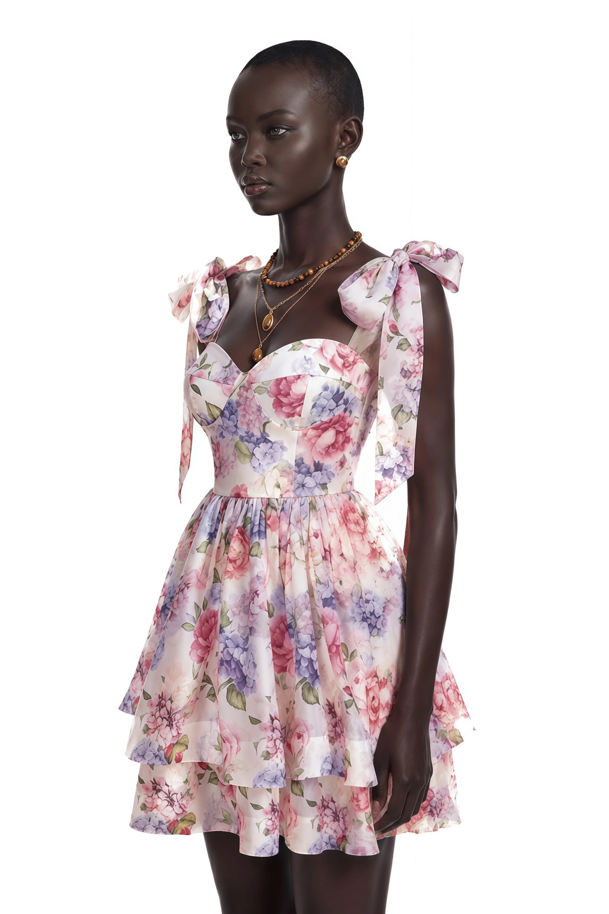 Hélène Multicolor Pink Floral Print Flounced Mini Dress