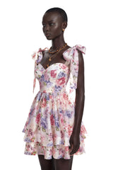 Hélène Multicolor Pink Floral Print Flounced Mini Dress