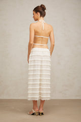 Heloise off white floral lace matching set with ruffled top and skirt