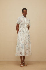 Héloïse White Floral Print Summer Midi Dress