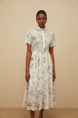 Héloïse White Floral Print Summer Midi Dress
