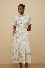 Héloïse White Floral Print Summer Midi Dress