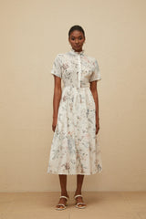 Héloïse White Floral Print Summer Midi Dress