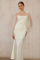 Héloïse White Floral Tulle Blouse  Satin Dress Set