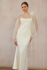 Héloïse White Floral Tulle Blouse  Satin Dress Set