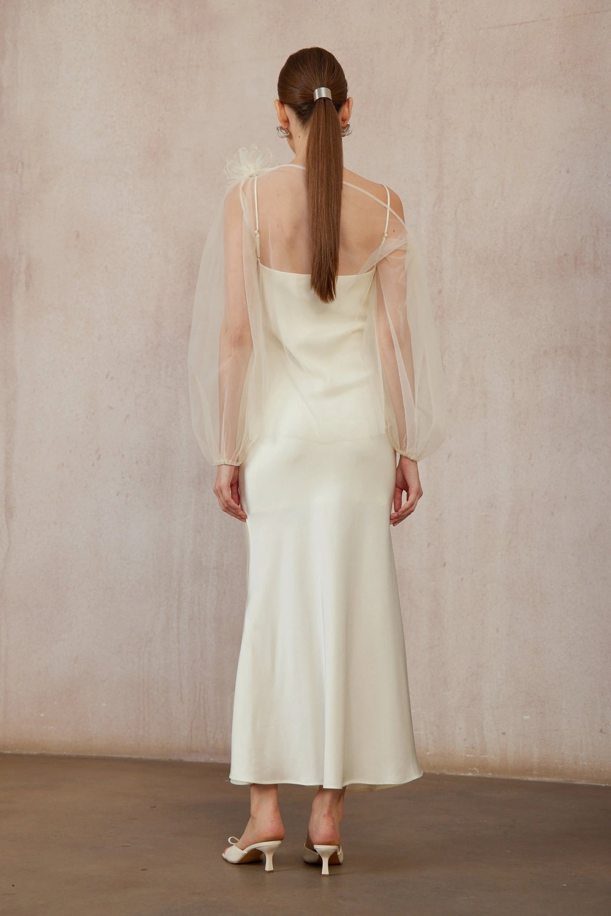 Héloïse White Floral Tulle Blouse  Satin Dress Set