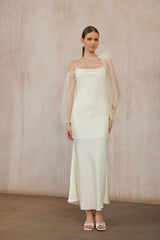 Héloïse White Floral Tulle Blouse  Satin Dress Set