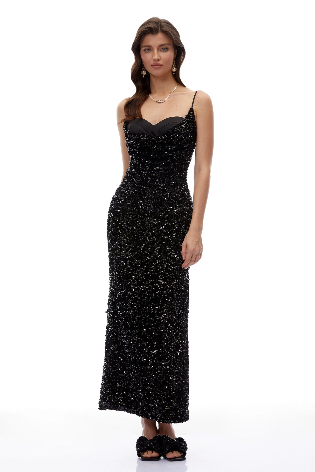 Henrietta Black Sweetheart Sequin Maxi Dress