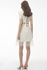 Henrietta Ivory Sequin Mini Dress with Mesh Panels