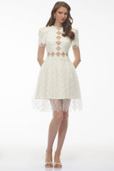 Henrietta Ivory Sequin Mini Dress with Mesh Panels